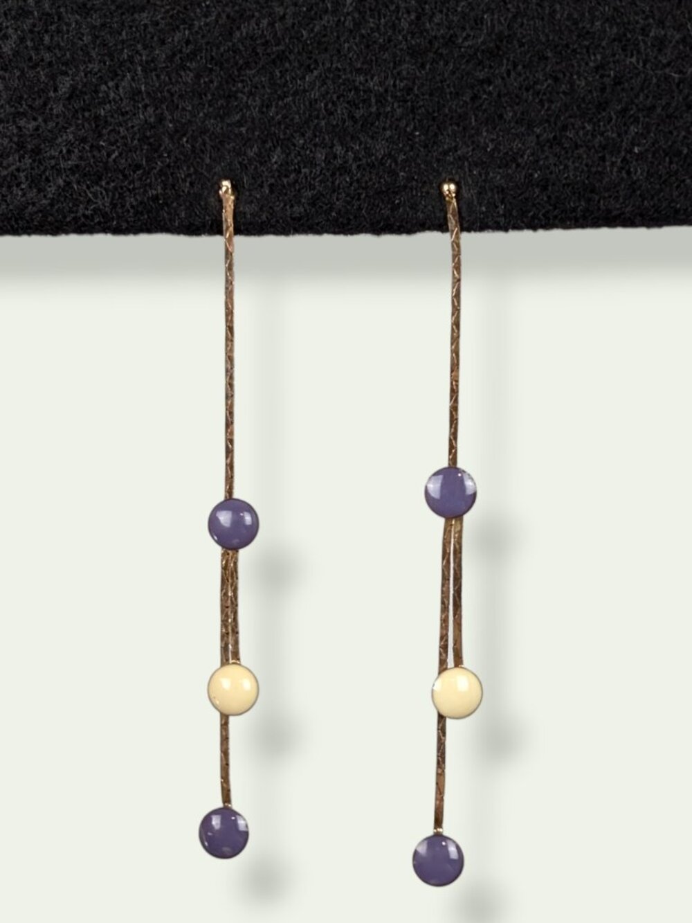 Vintage Purple & White Enamel Dot Chain Earrings